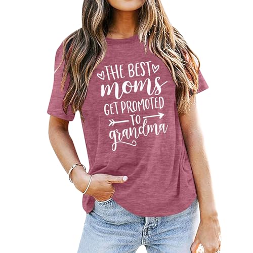Image of Women Best Moms Shirt Get Promoted to Grandma T Shirt Grandmother Gift Shirt Short Sleeve Casual Tee Top