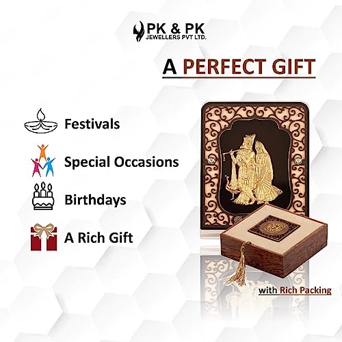 Image of Pk & Pk Jewellers Radha Krishna Ji Table Top | 24KT Gold | Carving Frame | Medium Size (For Premium Gift, Office Desk, Car Dashboard, Table Decoration)