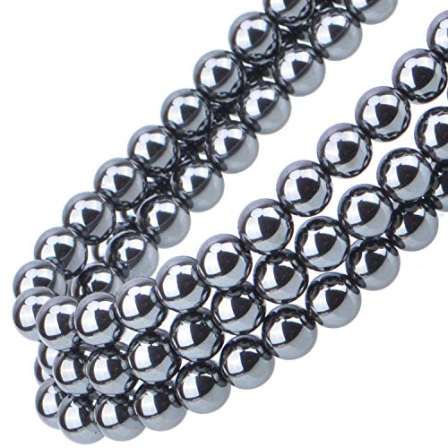 Image of 100Pcs Natural Crystal Beads Stone Gemstone Round Loose Energy Healing Beads with Free Crystal Stretch Cord for Jewelry Making (Hematite, 6MM)