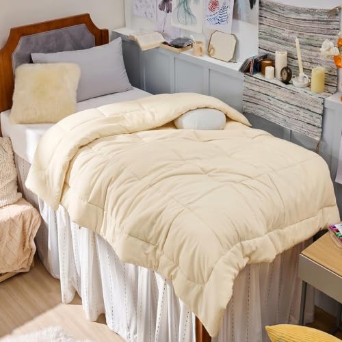 Image of Bedsure Comforter Duvet Insert - Quilted Comforters Twin XL Size, All Season Duvet, GentleSoft Down Alternative Bedding Blanket, with 8 Tabs,Gifts for Women /Men,Cream,Twin XL 92 x 68 Inches