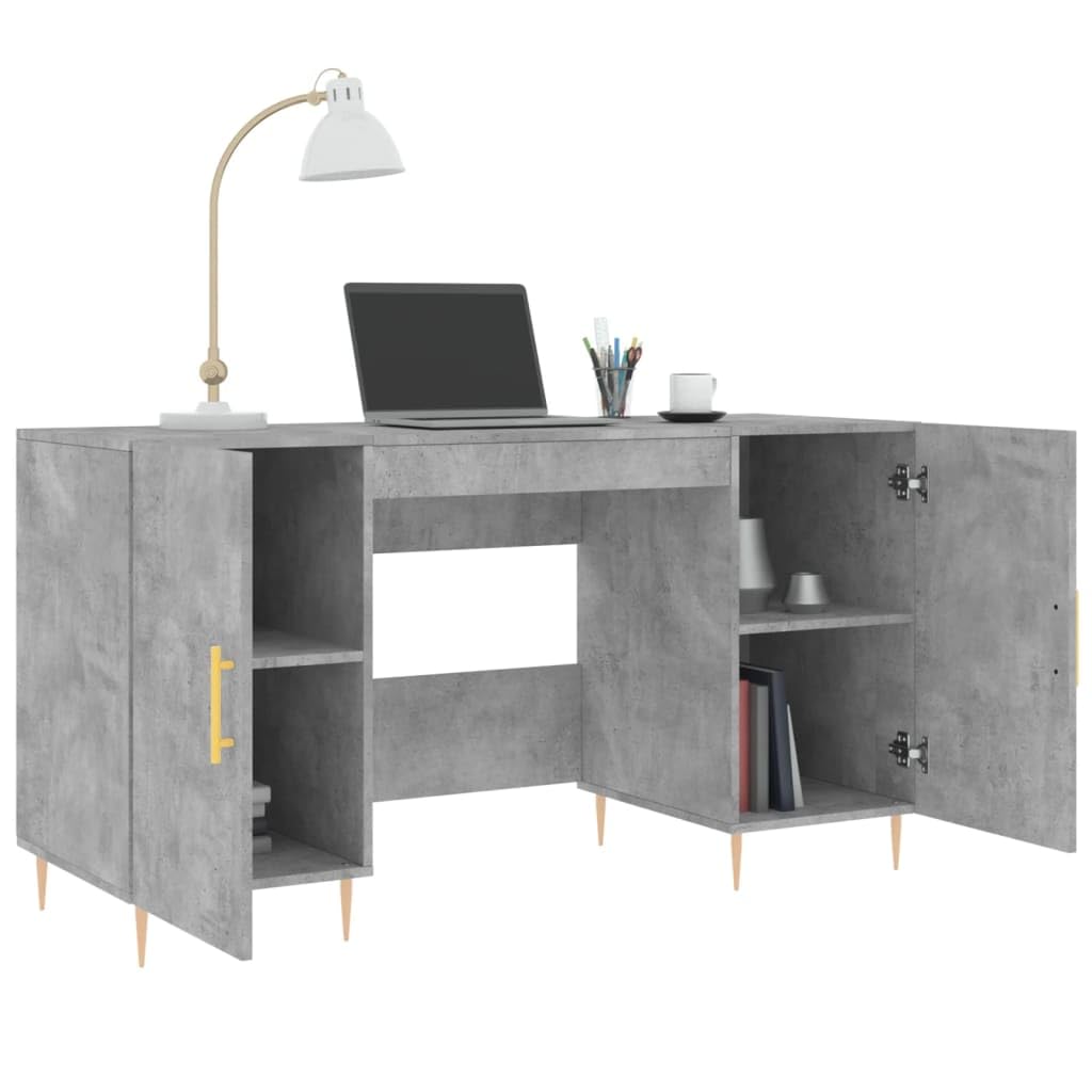 Scrivania grigio cemento 140 x 50 x 75 cm, materiale in legno, scrivania per computer con 4 ante, tavolo da ufficio per casa, ufficio, design moderno con spazio di archiviazione