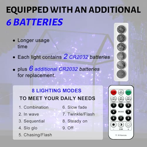 Image of 6PCS Fairy Lights Battery Powered with Remote, 7ft 20LEDs Blue Twinkle Mini Lights with Timer, Waterproof Small Silver Wire Firefly Starry for DIY Wedding Party Christmas