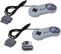 Vista 2 de Juego de repuesto compatible con Super Nintendo SNES, adaptador de corriente de cable AV con 2 controladores de juego, regalo ideal para cumpleaños