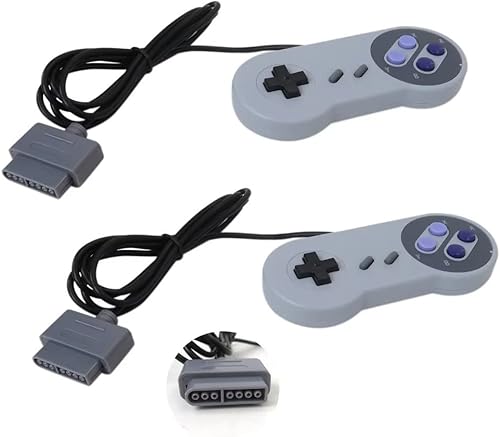 Miniatura 6 de Paquete de 2 joystick de mando retro para Super Nintendo SNES, control súper clásico, Joypad Gamestick para NESSuper NES, gris