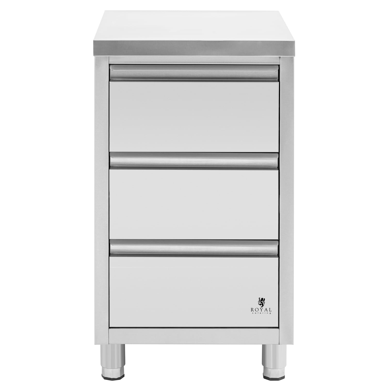 Royal Catering RCCD-3S - Armadio da lavoro in acciaio INOX con 3 cassetti, 50 x 60 cm, altezza regolabile, in acciaio INOX