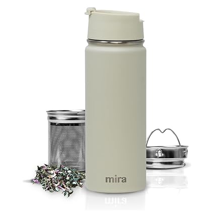 MIRA Stainless Steel Insulated Tea Infuser Bottle for Loose Tea - Thermos Travel Mug with Removable Tea Infuser Strainer-18 oz, Sand