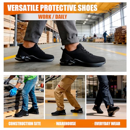 Image of GLANOUDUN Steel Toe Work Shoes for Men, Lightweight Black Work Shoes with Puncture Resistant Midsole, Comfortable Safety Footwear for Warehouse Construction