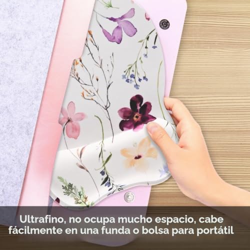 Miniatura 7 de Eoocoo Alfombrilla De Ratón Con Soporte De Muñeca De Espuma Viscoelástica, Alfombrilla De Ratón De 4 Mm Con Base De Goma Antideslizante, Flores Blancas