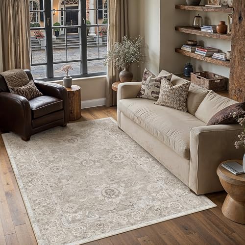 Beige FußMatte Innen 60x90 cm Waschbarer Cream Teppich klein im Eingangsbereich rutschfest Kurzflor Carpet für Eingang Flur Korrido Schlafzimmer Küche Büro Plain Flower | Beige 60 x 90 cm (R