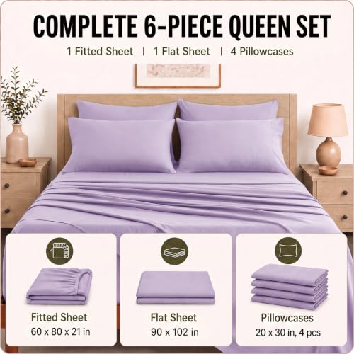 Image of CozyLux 6-Piece Queen Sheet Set, Fits 18-21 Inch Mattresses, Oeko-TEX