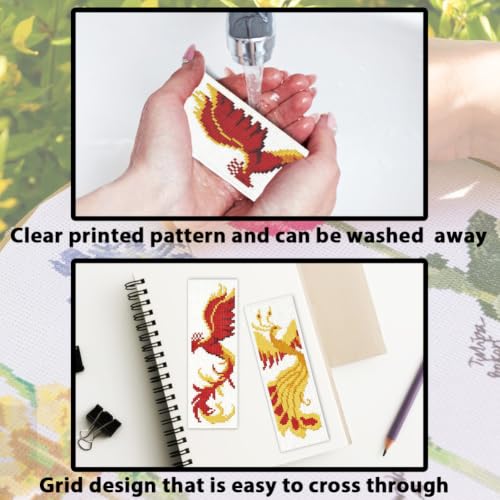 Image of ACRNIGHEET 6PCS Cross Stitch Bookmark Kit for Beginner Stamped Cross Stitch Kits for Adults Phoenix DIY Tassel Embroidery Bookmark Kits Needlepoint Kit with Instructions Craft Gift 8.5''x3'' 11CT