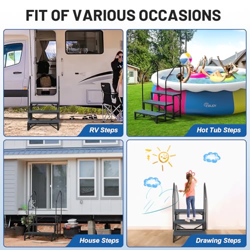 image for Fumingpal RV Steps Spa Steps with Handrail - 3 Step Hot Tub Steps Trai