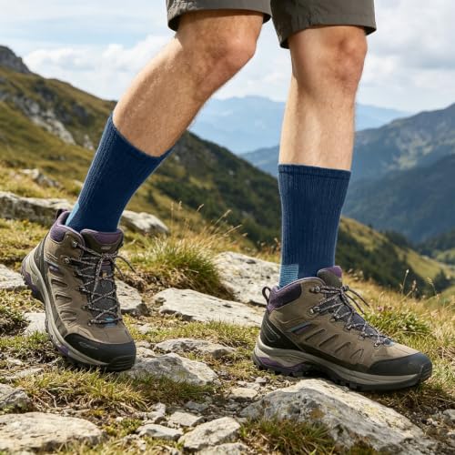 Image of WANDER Merino Wool Crew Socks 3 Pairs Lightweight Cushion Boot Sock | Breathable, Moisture-wicking, Temperature Control, Odor-control, Anti-blister, Light Hiking Running, Everyday