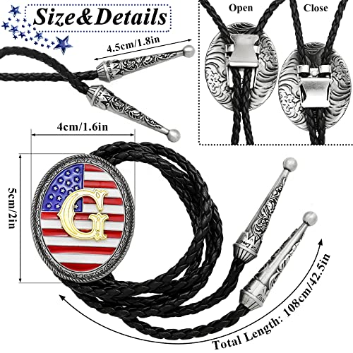 Rechicgu Initial Letter Bolo Tie Handmade American Flag Genuine Leather Necktie Vintage Western Cowboy Accsssories For Men Women G #TOP1