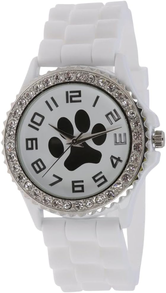GreaterGood Paw Print Silicone Watch Gifts for Women Mom Ladies Durable Water Resistant Crystal Accents Vibrant Design Animal Rescue Advocacy Stylish Accessory