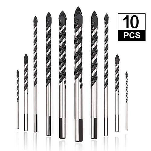 COMOWARE Multi-Masonry Drill Bit Set 10 pcs, Cr45 Material for Ceramic Tile, Glass