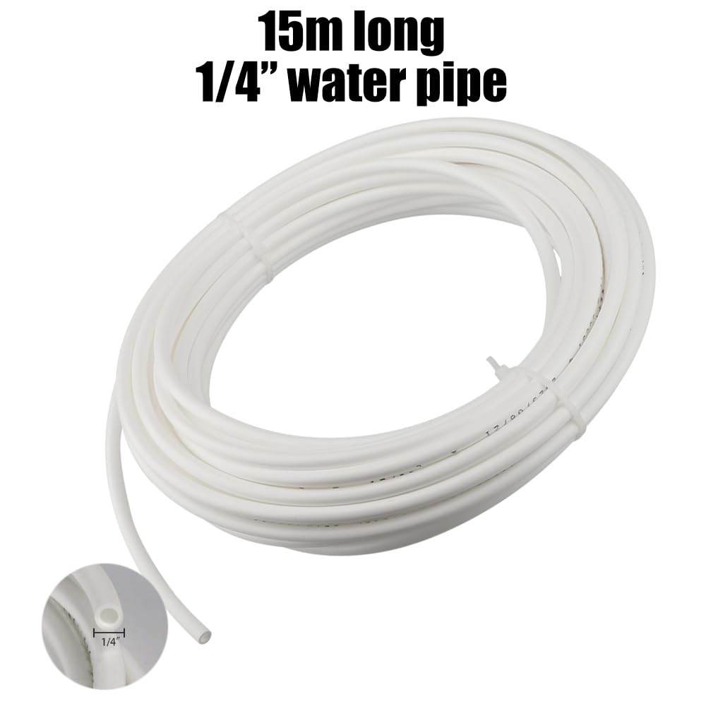 15m Universal KüHlschrankschlauch Set Für KüHlschrank Side By Side, (6,35mm) 1/4 Zoll Schlauch, Wasserleitung Kunststoff Stecksystem Für Wasserfilter, Springbrunnen Für Umkehrosmose-Systeme