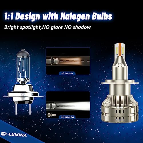 D-Lumina H7 LED Headlight Bulb Projector Canbus Error Free 120W 20000LM Auto Car Lamp Lights Conversion Bulb Light 6000K white,Standard beam for headlight with lens - Pack of 2 - Image 3