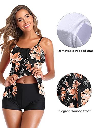 Summer-Mae-Damen-Tankini-Volants-Badeanzug-mit-Badeshorts-Zwei-Teilig-Bademode