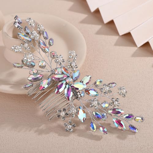 Peine para cabello con piedra brillante y flor 16x8 cm miniatura 1
