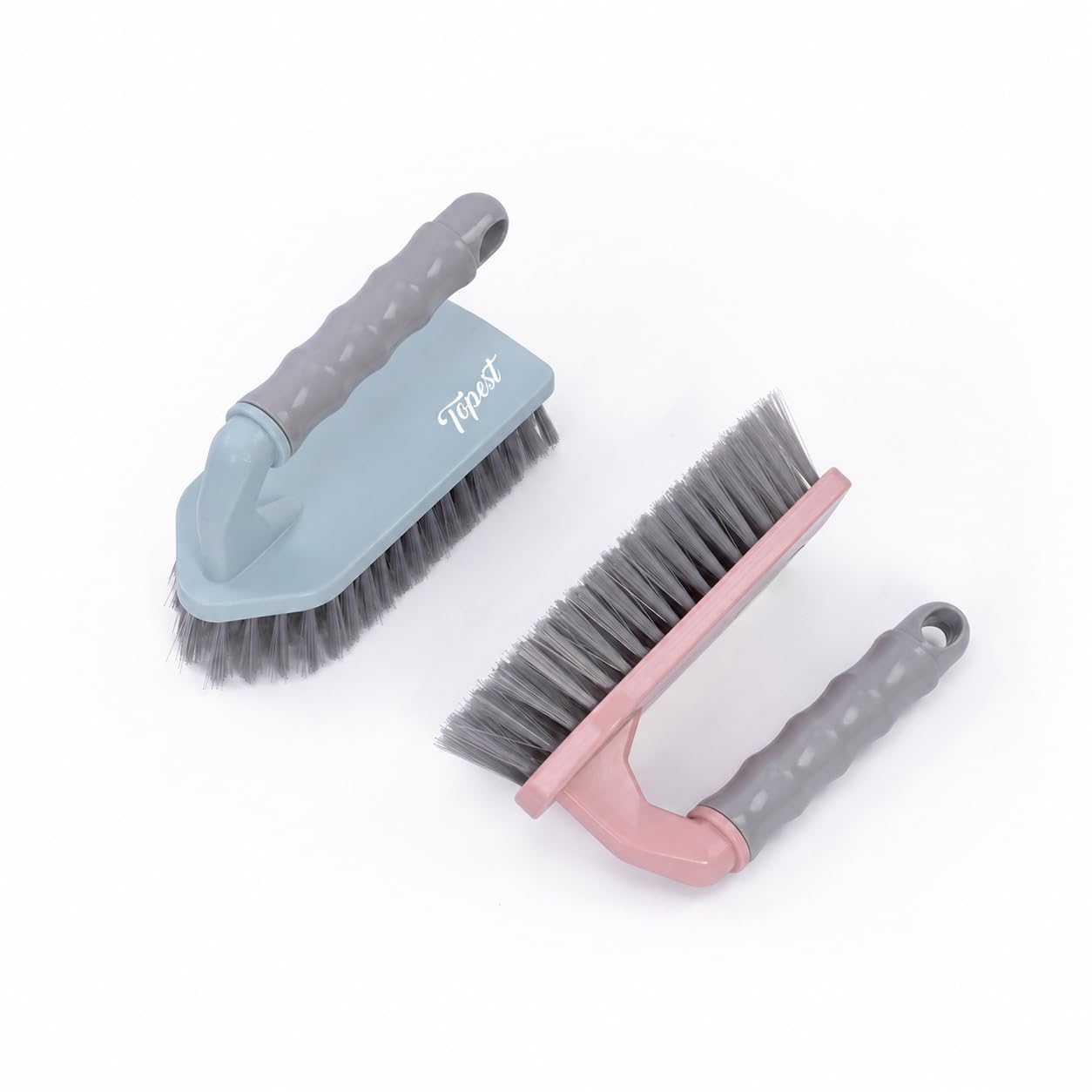 Topest Heavy Duty Scrub Brush [Pack of 2] with Ergonomic Handle – Stiff Bristle Cleaning Brush for Floors, Bathroom Tiles, Carpets, Shoes, Car Tires, Grout & Outdoor Surfaces