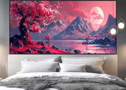 Diamond painting géant pour salon moderne broderie diamant lune et arbre