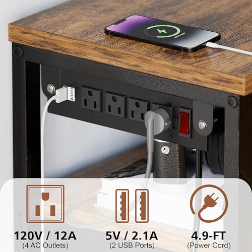 Image of JUSTOGO TV Stand with Mount and Power Outlet, TV Stand with Drawers Storage for Living Room Bedroom, LED Entertainment Center for 45 55 60 65 inch, Height Adjustable Media Console, Rustic Brown