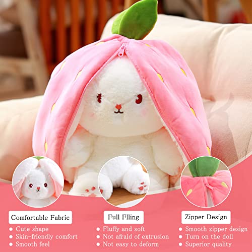 VOSSOT Hasen Verstecken, Erdbeerhasen Kissen Plüschtier, Osterhase Gefülltes Plüschtier Hase, Hasenpuppe, Hasenplüsch, Hasenplüschtier, Eingewickelt in Erdbeergeschenke, 18 cm Hoch (Kaninchen)