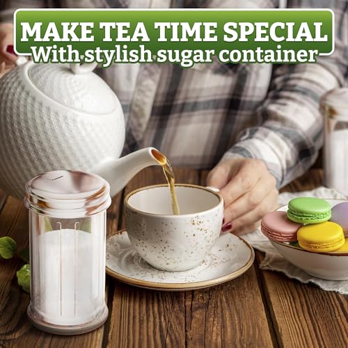 Image of 12 Oz Glass Sugar Container for Coffee Bar Set of 2 - Sugar Dispenser with Pour Spout - Stainless Steel Flip Lid, Smooth Pour Control for Coffee, Tea, Baking & Cooking | Countertop or Table Use