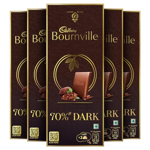 Image of Cadbury Bournville Rich Cocoa 70% Dark Chocolate Bar, 80 g (pack of 5) & Happilo 100% Natural & Crunchy Premium Whole Cashews, Nutritious & Delicious Nuts, 1 kg, Pack of 1