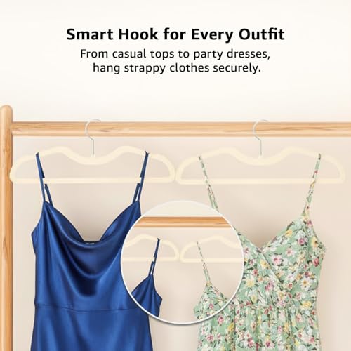 Image of Amazon Basics Velvet Hangers - Cream Color with Notches, Lightweight Plastic Frame, Soft Touch Coating, 2.5 kg Capacity, Pack of 50 (Size: 42L x 15H x 0.5W cm)