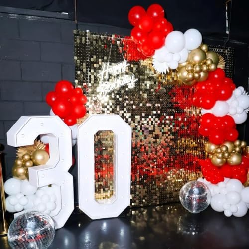 Image of 153Pcs Red and Gold White Balloons Garland Arch Kit with Stars - 22 18 12 10 5 inch Different Size Red White Metallic Gold Confetti Latex Balloon for Birthday Valentine's Day Party Decorations