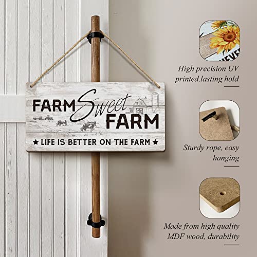 Farm Sweet Farm Sign 6X12 Inch Rustic Farm House Wall Decor For Living Room,Decorative Hanging Signs For Kitchen Home Country Farmhouse Décor #TOP1
