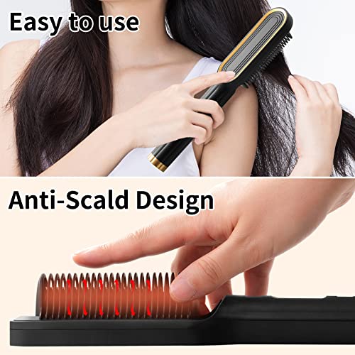 Hair Straightener Brush For Thick Hair, Heated Hair Straightening Brush, Hair Brush Straightener For Women, Hair Straightener Comb With Anti-Scald Feature(Black) #TOP6