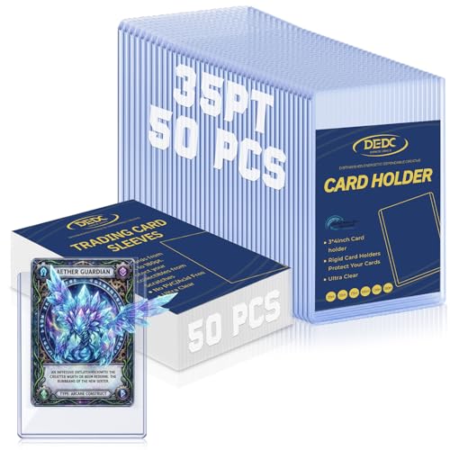 DEDC 50 Top loaders and Soft Penny Sleeves Bundle 3 x 4 Rigid Hard Card Sleeves Protectors Compatible with Standard TCG/CCG Gaming Cards Baseball Sports Cards & Photocards Archival Safe