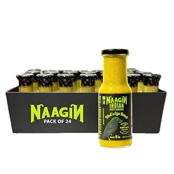 NAAGIN Indian Hot Sauce Birds Eye Bomb Pack Of 24, Each 230g/8.11 oz |Spicy| Made with Homegrown Birds Eye Green Kanthari Chillies | Unique Indian-Style Ultimate Green Sauce | 100% Vegan, No Artificial Colour