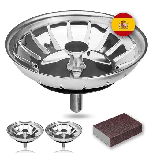 AZ Kitchen 2 Tapones Fregadero de Cocina + Esponja Mágica | Colador Acero Inoxidable Menos rígido. Tamaño para fregaderos de 78-82 mm (diámetro: 78 mm)