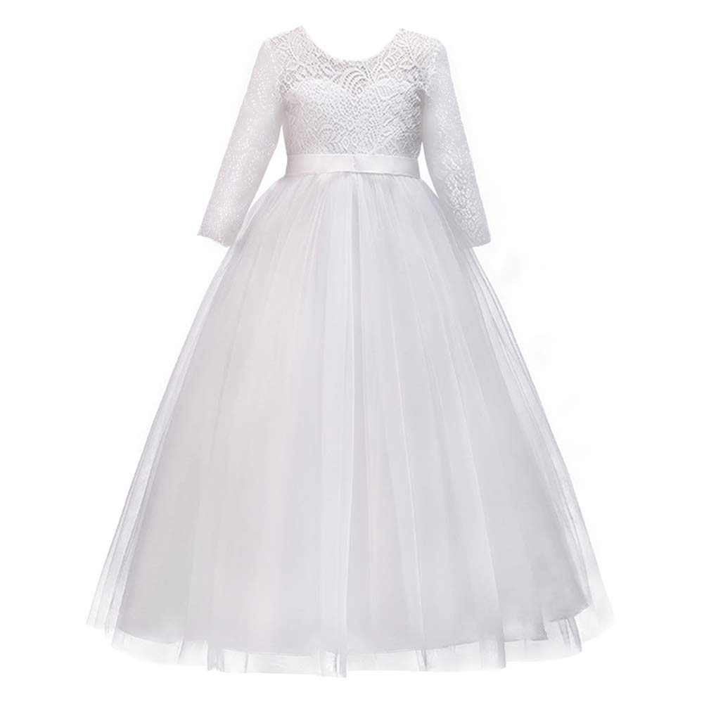 FYMNSI Vestido de Niña de Las Flores Manga 3/4 Tutu Tul Vestido Largo Princesa para Boda Dama de Honor Cumpleaños Fiesta Formal Ceremonia Bautismo Comunión Noche Carnaval 4-14 Años