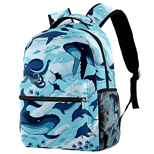 Sac à dos voyage requin bleu porte-bouteille ergonomique et léger