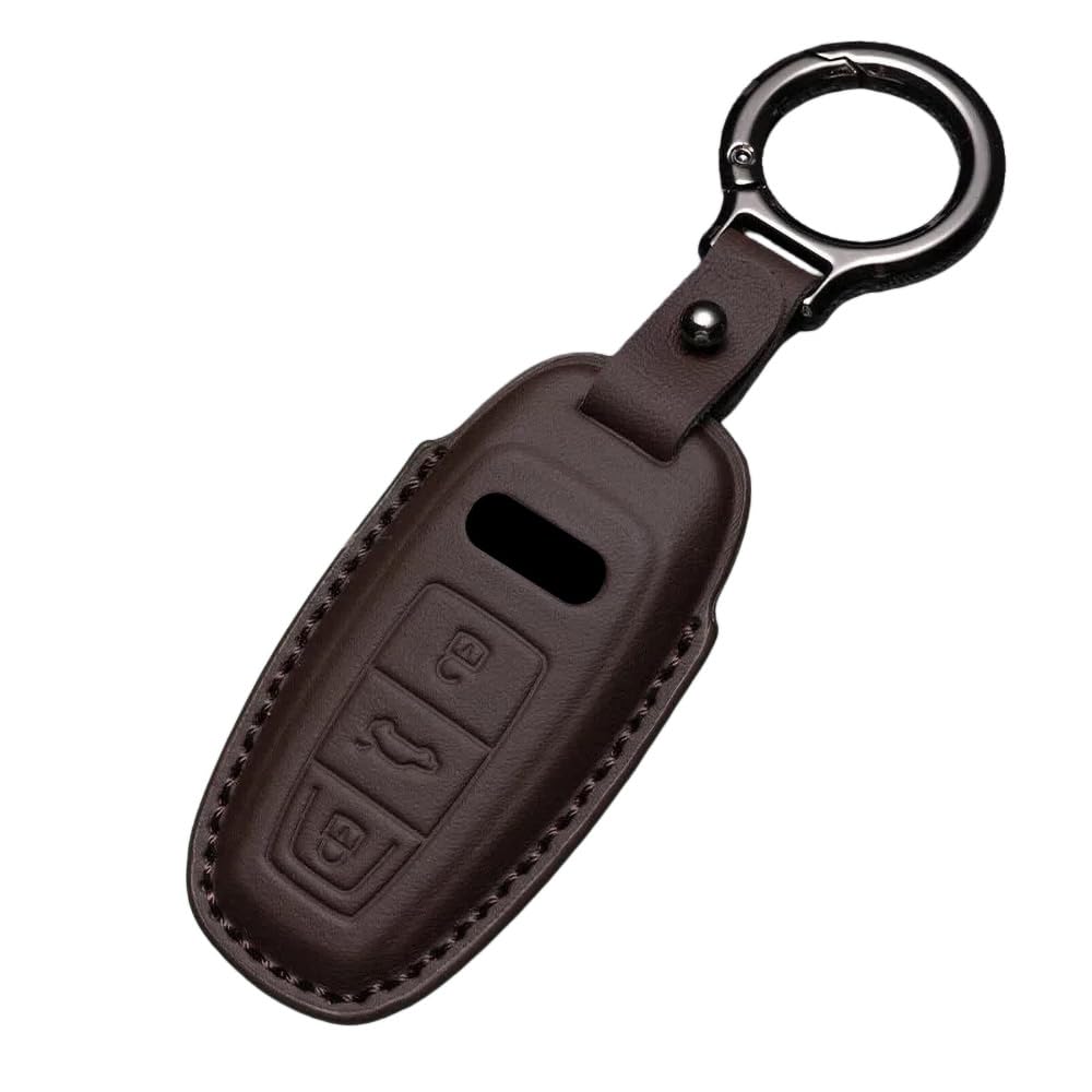 Kirain coffee brown leather Car Key Case Protector Compatible with Audi A3 A4 A5 A6 A7 A8 A6L A8L Q5 Q7 Q8 RS6 RS7 S3 S6 S7 SQ7 SQ8 C8 D5 E-Tron Sportback 3 Buttons Auto Key shell Protective Sleeve