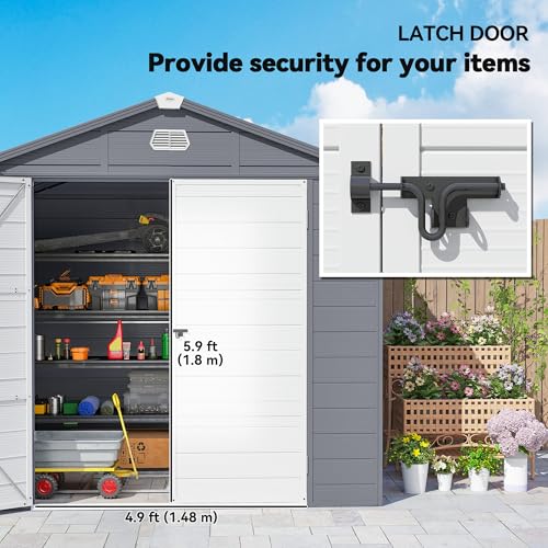 Outsunny 8 X 6Ft Plastic Garden Storage Shed With Foundation Kit, Polypropylene Outdoor Storage Tool House With Ventilation Slots And Lockable Door, Grey - 8