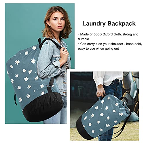 Flower Cute Laundry Bag Backpack With Shoulder Straps Daisy Dirty Clothes Organizer Extra Large Heavy Duty For Camp College Dorm Room Essentials For Girls #TOP5