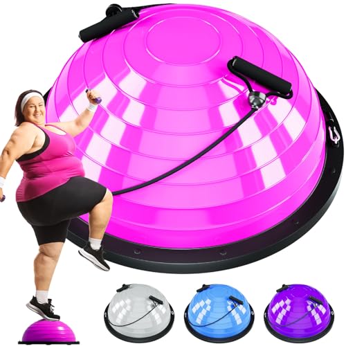 Image of Half Balance Ball Trainer - 23 Inch Half Exercise Ball for Workout, Physical Therapy, Yoga, Home Gym, Core Strength, Stability, Fitness, Balance Training Equipment with Resistance Bands, Foot Pump
