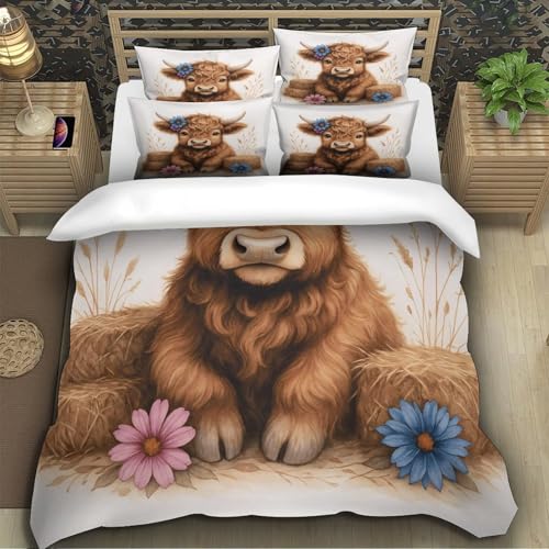 Housse de couette veau microfibre hypoallergique 200x200cm parure de lit 3D - 5