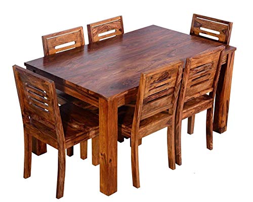 Image of MAMTA DECORATION Solid Sheesham Wood Dining Table Set 6 Seater | Six Seater Dining Table with 6 Chairs for Living Room | Dinning Table Set 6 Seater for Living Room, Hotels & Restaurant, Honey Finish