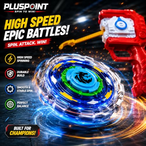 Image of PLUSPOINT Battling Top Burst Launcher Grip Toy Blade Set Gyros Blades Battling Tops Metal Fusion Starter Set with Launchers Gift Toys for Boys Kids Children Age 6+