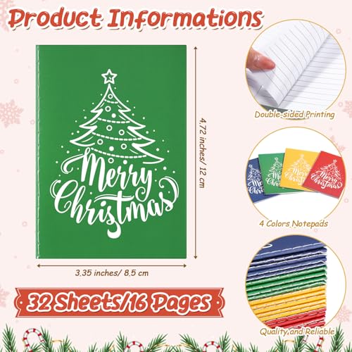 Sayglossy 24 Sets Christmas Notepads with Pens Notebook Merry Christmas Colorful Ballpoint Pen Xmas Pocket Notepads Set for Staff Teacher Coworker School Office Gifts Favors, 4 Color