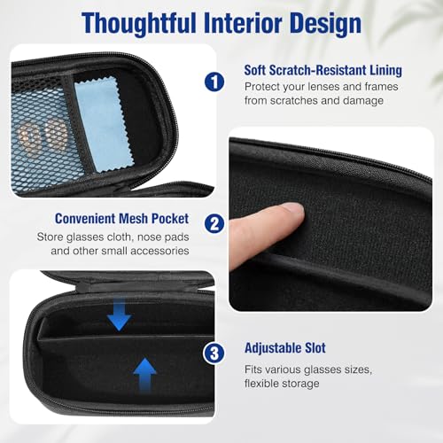 Image of MoKo Double Glasses Case with Adjustable Divider, Hard Shell Sunglasses Organizer with Lock Clasp, Mesh Pocket