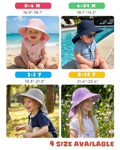 Image of Toddler Baby Sun Hat Kids Summer Beach Essentials Adjustable Beach Hats with Bucket Wide Brim for Boys Girls Age 0-14 Years