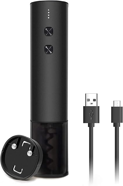 Electric Wine Opener Automatic Electric Wine Bottle Corkscrew Opener Rechargeable with Foil Cutter and USB Cable (Black)
